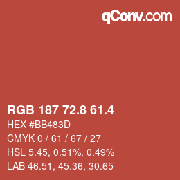 カラーコード: RGB 187 72.8 61.4 | qconv.com