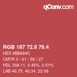 カラーコード: RGB 187 72.8 76.4 | qconv.com
