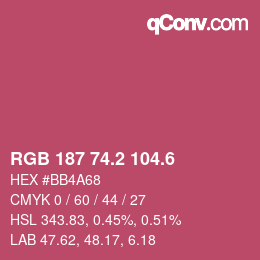 カラーコード: RGB 187 74.2 104.6 | qconv.com