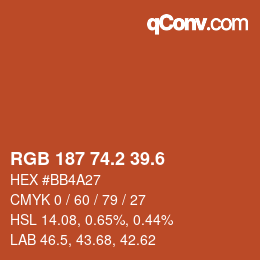 カラーコード: RGB 187 74.2 39.6 | qconv.com