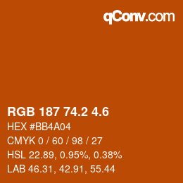 カラーコード: RGB 187 74.2 4.6 | qconv.com