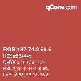 カラーコード: RGB 187 74.2 69.6 | qconv.com
