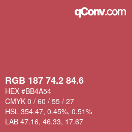 カラーコード: RGB 187 74.2 84.6 | qconv.com