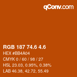 カラーコード: RGB 187 74.6 4.6 | qconv.com
