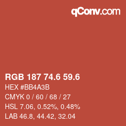 カラーコード: RGB 187 74.6 59.6 | qconv.com