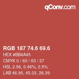 カラーコード: RGB 187 74.6 69.6 | qconv.com