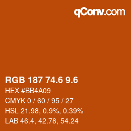 カラーコード: RGB 187 74.6 9.6 | qconv.com