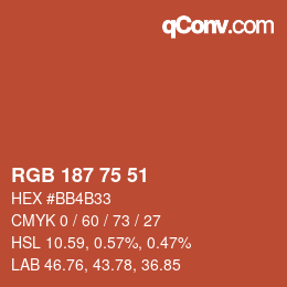 Color code: RGB 187 75 51 | qconv.com