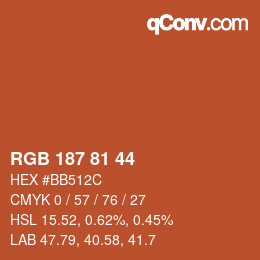 颜色代码: RGB 187 81 44 | qconv.com