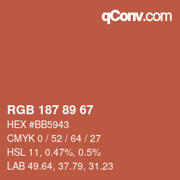 Color code: RGB 187 89 67 | qconv.com