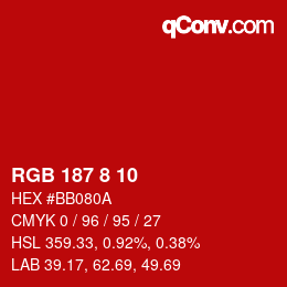 カラーコード: RGB 187 8 10 | qconv.com