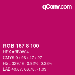 カラーコード: RGB 187 8 100 | qconv.com