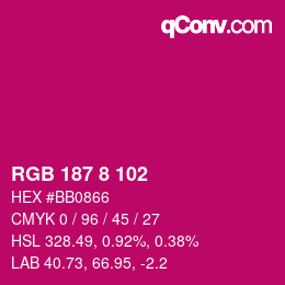 Color code: RGB 187 8 102 | qconv.com