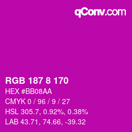 Color code: RGB 187 8 170 | qconv.com