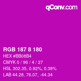 カラーコード: RGB 187 8 180 | qconv.com