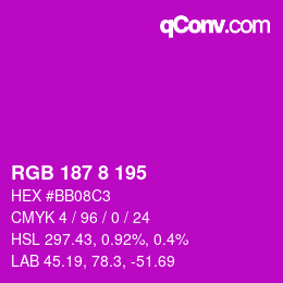 Color code: RGB 187 8 195 | qconv.com