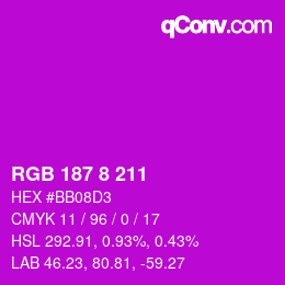 カラーコード: RGB 187 8 211 | qconv.com