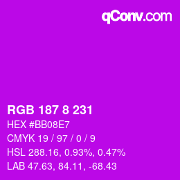 Color code: RGB 187 8 231 | qconv.com