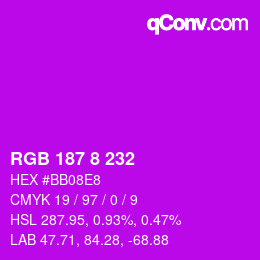 Color code: RGB 187 8 232 | qconv.com