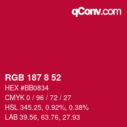 Color code: RGB 187 8 52 | qconv.com