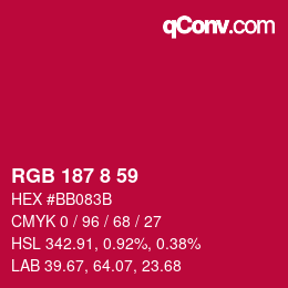 カラーコード: RGB 187 8 59 | qconv.com
