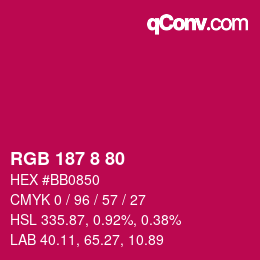 Color code: RGB 187 8 80 | qconv.com