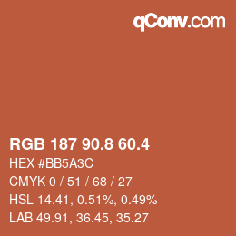 カラーコード: RGB 187 90.8 60.4 | qconv.com