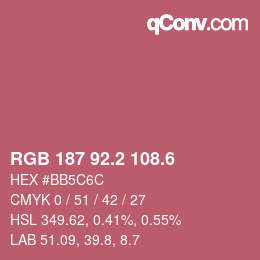 カラーコード: RGB 187 92.2 108.6 | qconv.com