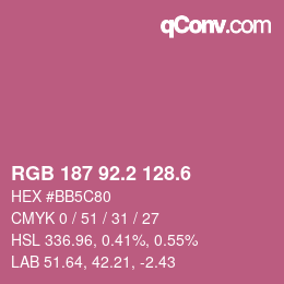 カラーコード: RGB 187 92.2 128.6 | qconv.com