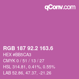 カラーコード: RGB 187 92.2 163.6 | qconv.com