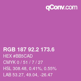 カラーコード: RGB 187 92.2 173.6 | qconv.com