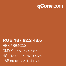 カラーコード: RGB 187 92.2 48.6 | qconv.com