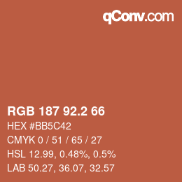 カラーコード: RGB 187 92.2 66 | qconv.com
