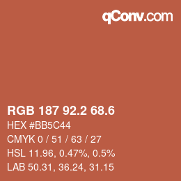カラーコード: RGB 187 92.2 68.6 | qconv.com