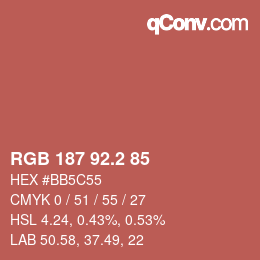 カラーコード: RGB 187 92.2 85 | qconv.com