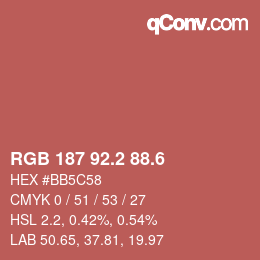 カラーコード: RGB 187 92.2 88.6 | qconv.com