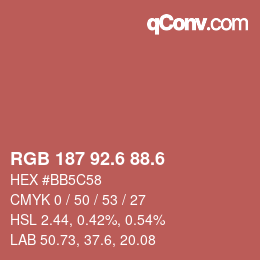 カラーコード: RGB 187 92.6 88.6 | qconv.com