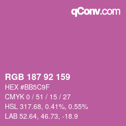 カラーコード: RGB 187 92 159 | qconv.com