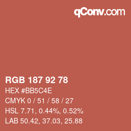 颜色代码: RGB 187 92 78 | qconv.com