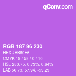 Farbcode: RGB 187 96 230 | qconv.com