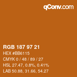 Color code: RGB 187 97 21 | qconv.com