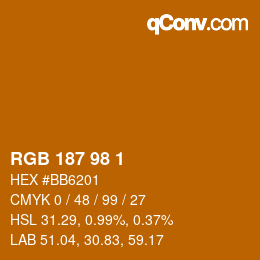 Color code: RGB 187 98 1 | qconv.com