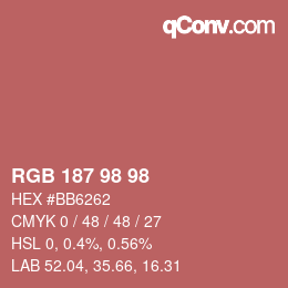 Color code: RGB 187 98 98 | qconv.com
