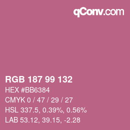 颜色代码: RGB 187 99 132 | qconv.com