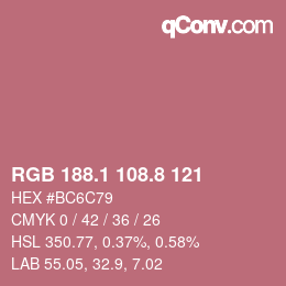 カラーコード: RGB 188.1 108.8 121 | qconv.com
