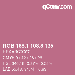 カラーコード: RGB 188.1 108.8 135 | qconv.com