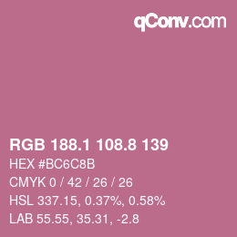 カラーコード: RGB 188.1 108.8 139 | qconv.com