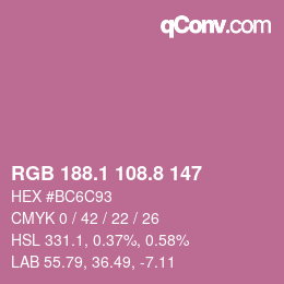 カラーコード: RGB 188.1 108.8 147 | qconv.com