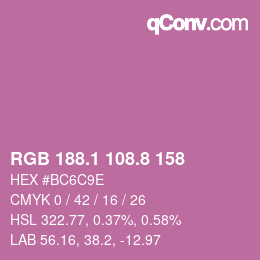 カラーコード: RGB 188.1 108.8 158 | qconv.com