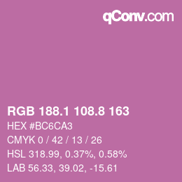 カラーコード: RGB 188.1 108.8 163 | qconv.com
